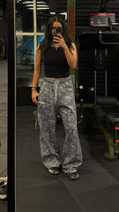 GREY CAMO WIDELEG PANTS