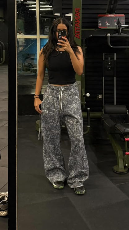 GREY CAMO WIDELEG PANTS