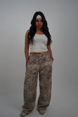 BEIGE CAMO WIDELEG PANTS