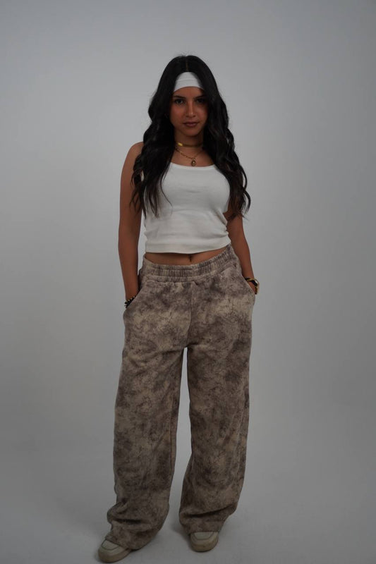 BEIGE CAMO WIDELEG PANTS